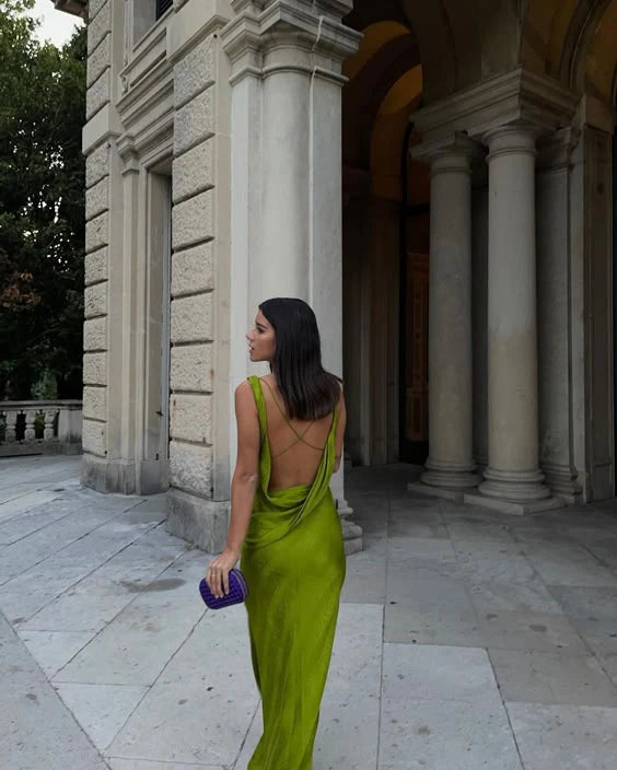 Wholesale Modest Sheath Spaghetti Straps Green Backless Long Prom Dresses Evening Dress gowns evening dresses